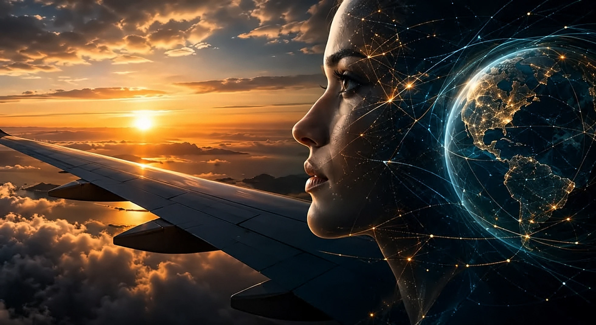 Perfil humano integrado a una red digital global sobre el planeta